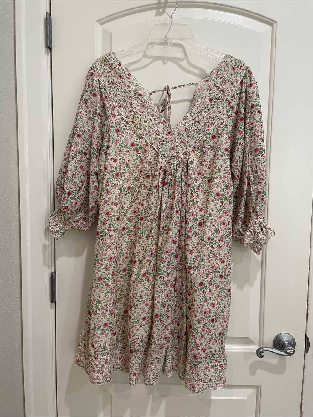 Dress Forum Cream Floral Mini Dress with Pink and Green Print